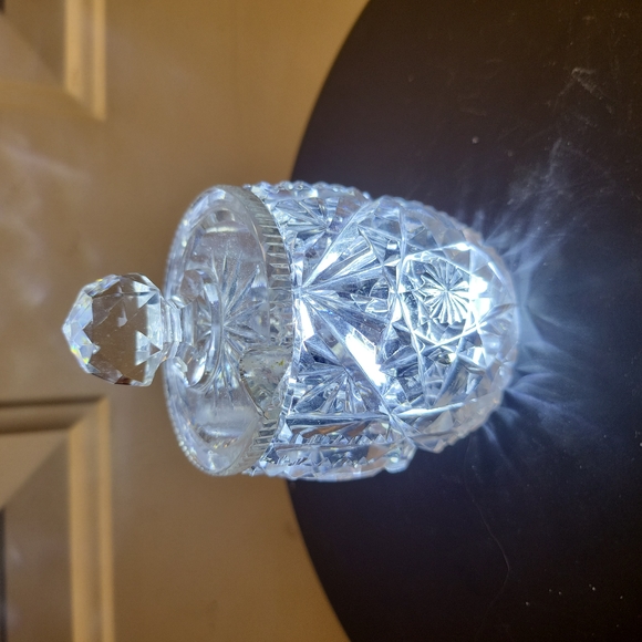 Vintage Cut Crystal Glass Relish / Honey Jar w/ Lid - Picture 3 of 10